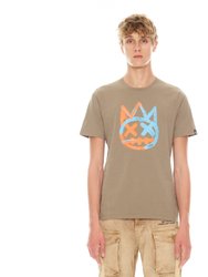 Shimuchan Brushed Logo Short Sleeve Crew Neck Tee  26/1's in Moss - Brown