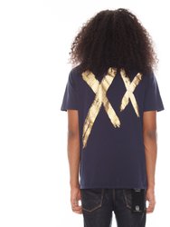 Short Sleeve Crew Neck Tee 26/1's "Foil XX" In Navy