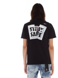 Short Sleeve Crew Neck Tee "Stay Safe" In Black