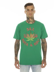 T-Shirt Short Sleeve Crew Neck Tee "Sex Drugs & Rock N Roll" - Green