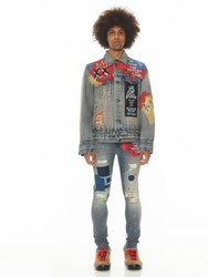 Type Iv Denim Jacket With Double Cuff And Waistband In Basq - Blue