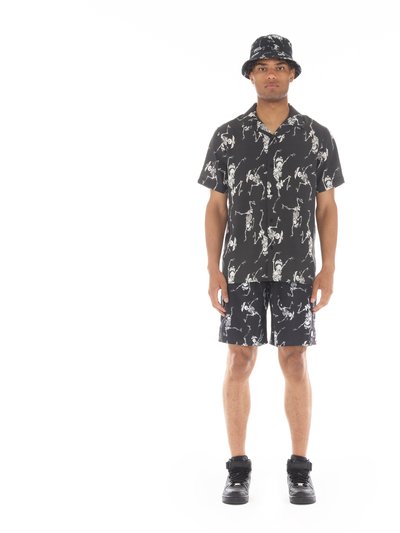 Cult of Individuality Yakuza Short Sleeve Woven Shirt "Dancing Skeleton" In Black product