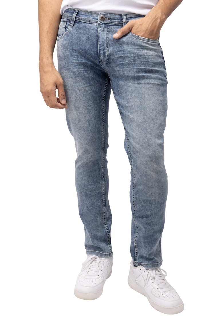 Azure Mens Basic Casual Stretch Washed Denim Jeans Flex Tapered Leg - Slim Fit - Acid Wash