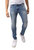 Azure Mens Basic Casual Stretch Washed Denim Jeans Flex Tapered Leg - Slim Fit - 	Medium Blue