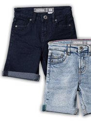 Baby Boys Toddler 2 Pack Fashion Roll Up Stretch Denim Shorts - Blue Black/Light Blue