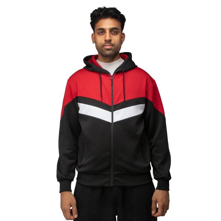 Men's Zip Up Hoodie Track Suit Sweatsuit - Black/Red/White