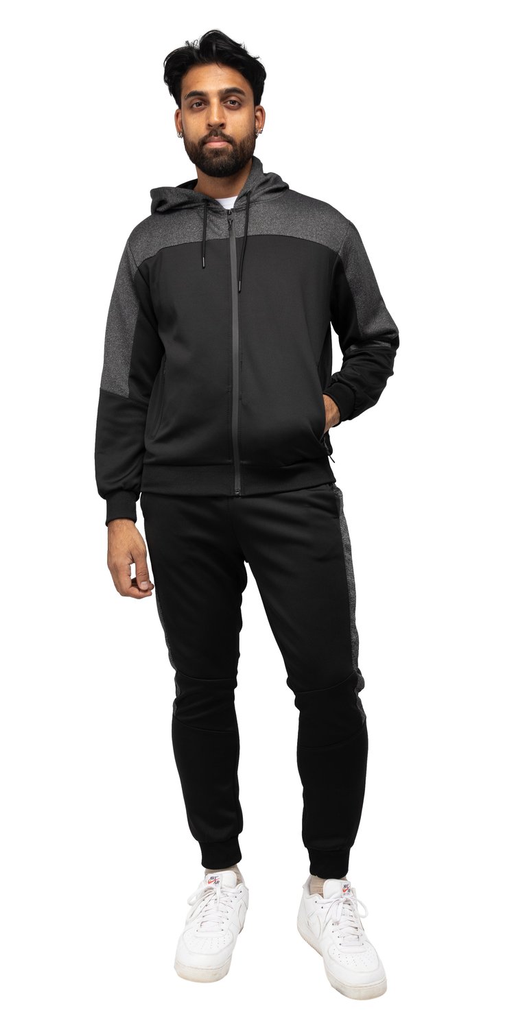 Men's Zip Up Hoodie Track Suit Sweatsuit - Black/Heather Charcoal