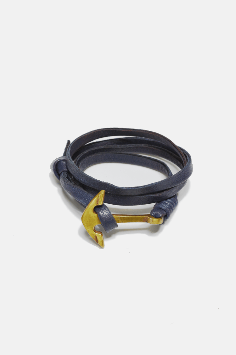 Anchor Navy Leather Wrap Bracelet - Black