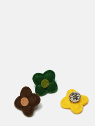 Assorted Wool Felt Flower Lapel Pins - Multi/Pack Of 3