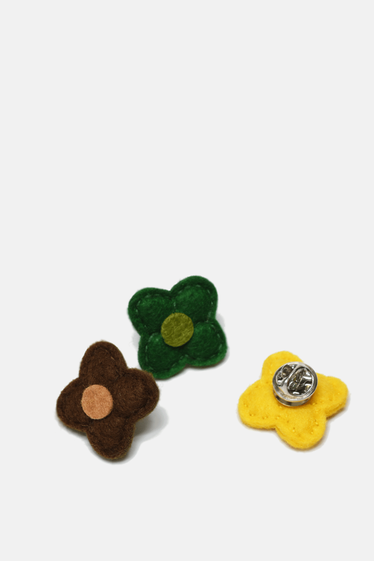 Assorted Wool Felt Flower Lapel Pins - Multi/Pack Of 3