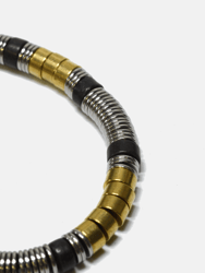 Brass + Onyx + Steel Disks Beaded Bracelet