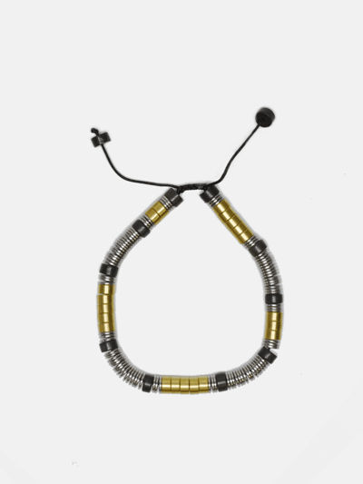 Curated Basics Brass + Onyx + Steel Disks Beaded Bracelet product