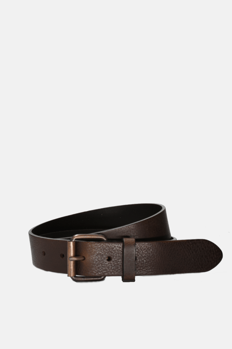 Dark Brown Leather with Copper Buckle Belt - Brown