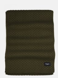 Heavyweight Honeycomb Knit Olive Wool Scarf - Olive
