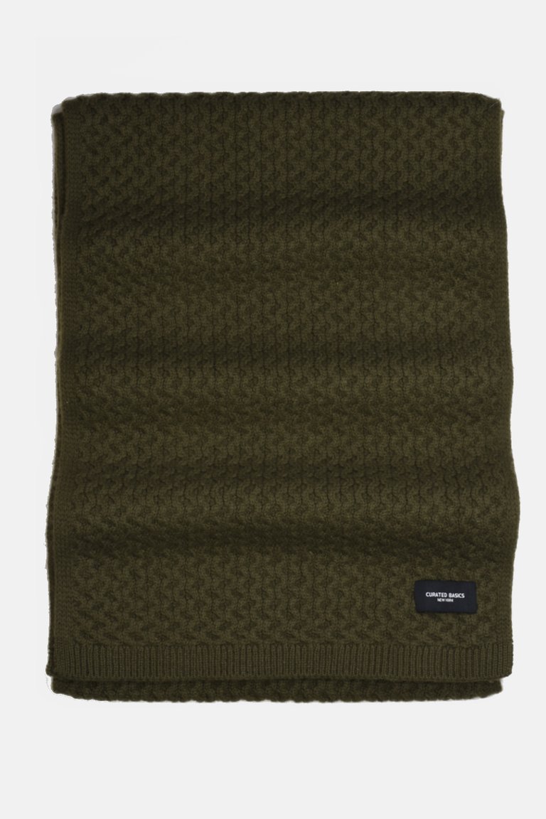 Heavyweight Honeycomb Knit Olive Wool Scarf - Olive