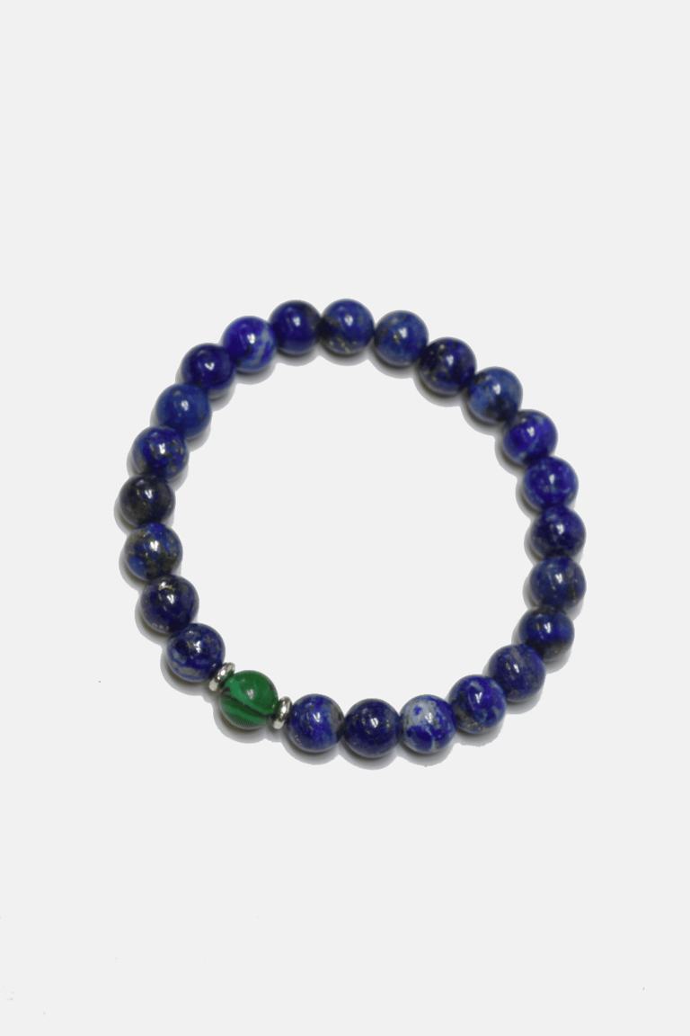 Lapis + Single Malachite Stretch Beaded Bracelet - Lapis/Malachite