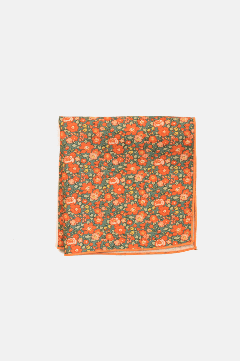 Orange Floral Pocket Square - Orange