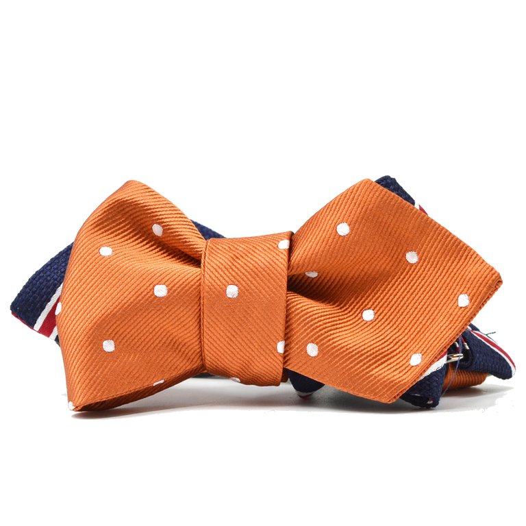 Orange Polka Dots // Striped Reversible Bow Tie - Orange Polka Dots