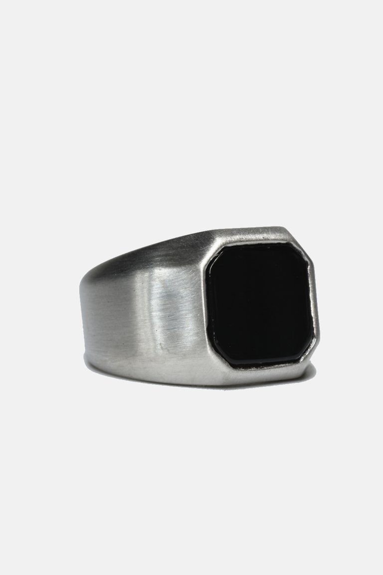Oynx Inlay Octagon Ring - Black/Silver