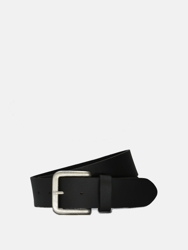 Wide Black Leather on Steel Buckle Belt - Black