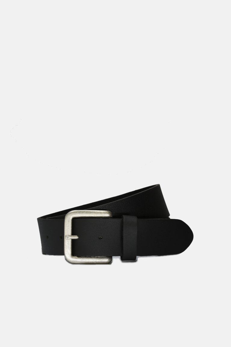 Wide Black Leather on Steel Buckle Belt - Black