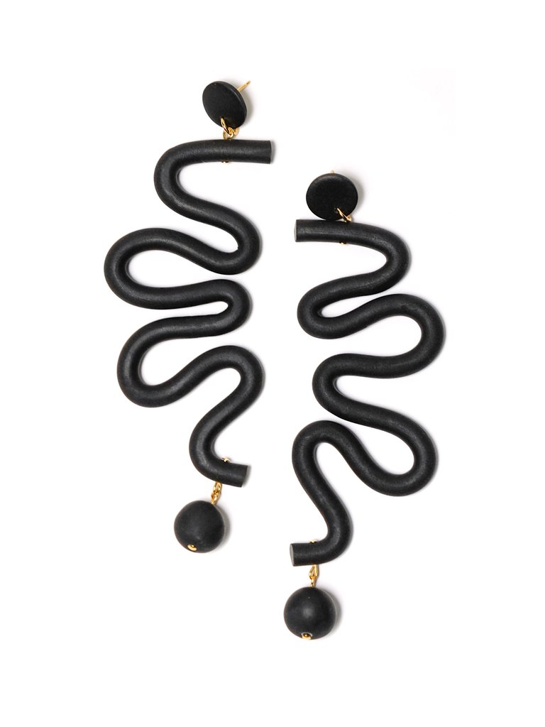 Black Tube Squiggles dangly statement earrings - Black
