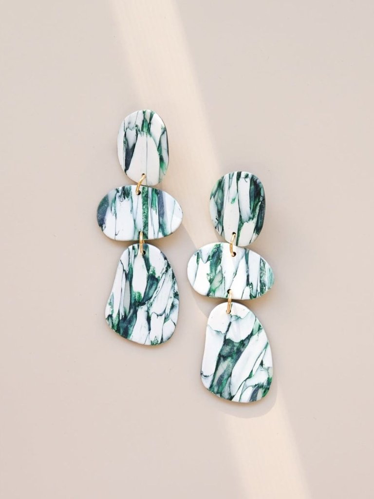 Celestia Dangly Earrings in Green Marble