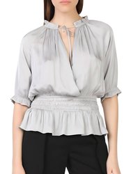 3/4 Sleeve Rouched Waist Top - Light Grey