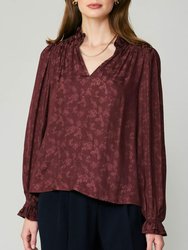 Blouse With Floral Print - Wine