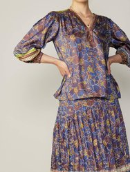 Border Print Paisley Top - Blue/Brown/Multi