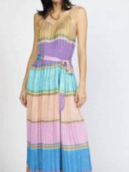 Color Blocking Pleated Cami Midi Dress - Multi