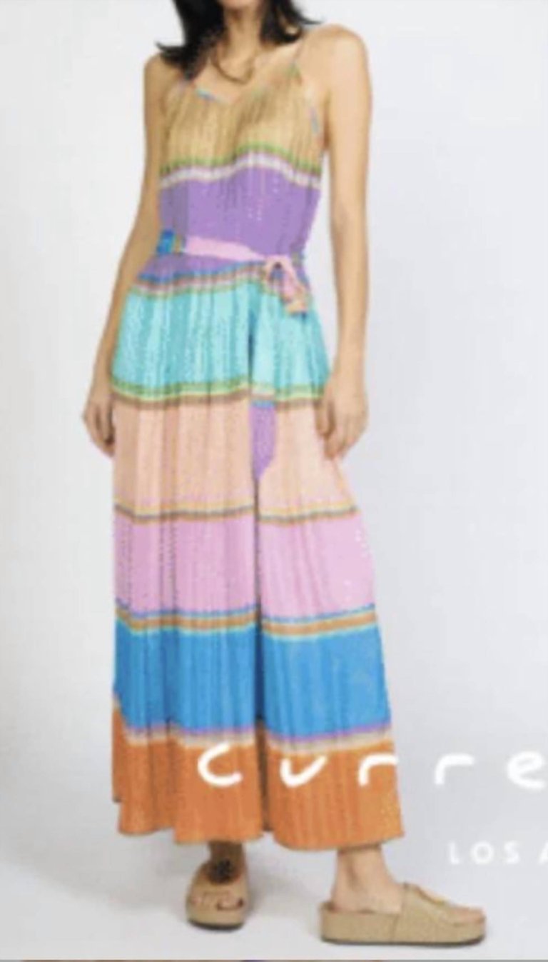 Color Blocking Pleated Cami Midi Dress - Multi