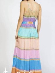 Color Blocking Pleated Cami Midi Dress