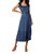 Crinkled Ruffled Shoulder Midi Dress In Navy - Navy