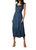 Crinkled Ruffled Shoulder Midi Dress In Navy