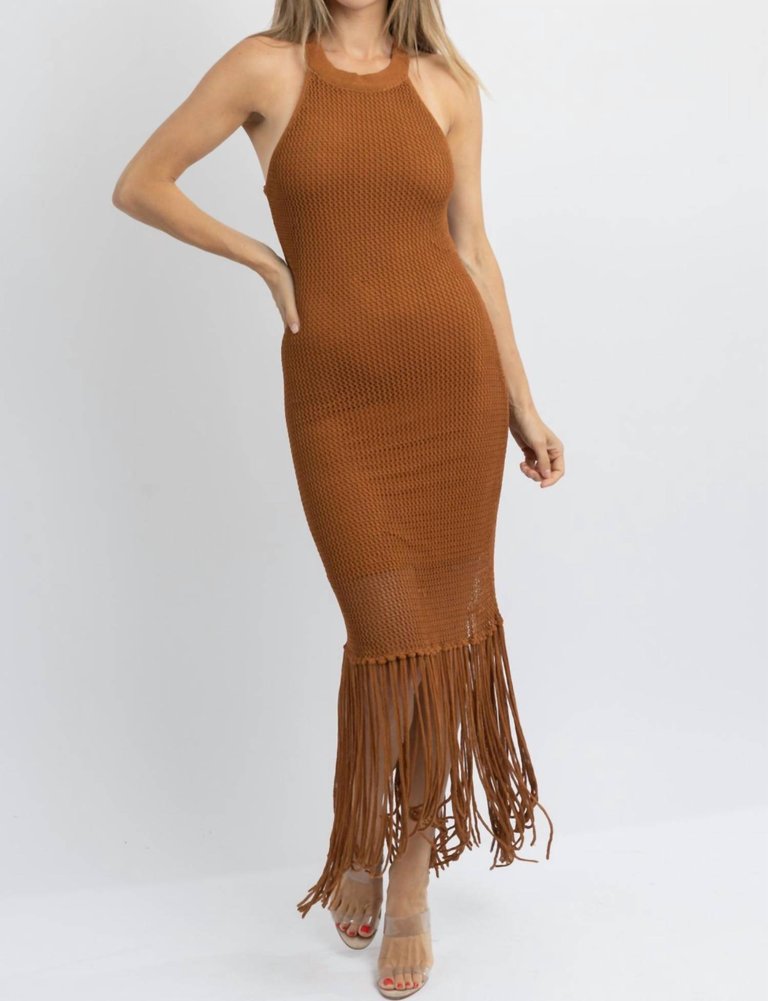 Diem Fringed Midi Dress - Brown