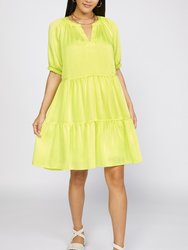 Flowy Tiered Short Dress - Lemon