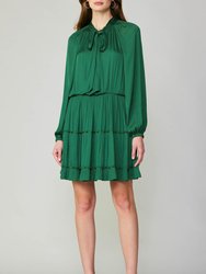 High Neck Tiered Dress - Emerald Green