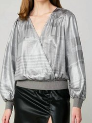 Metallic Surplice Blouse In Silver - Silver