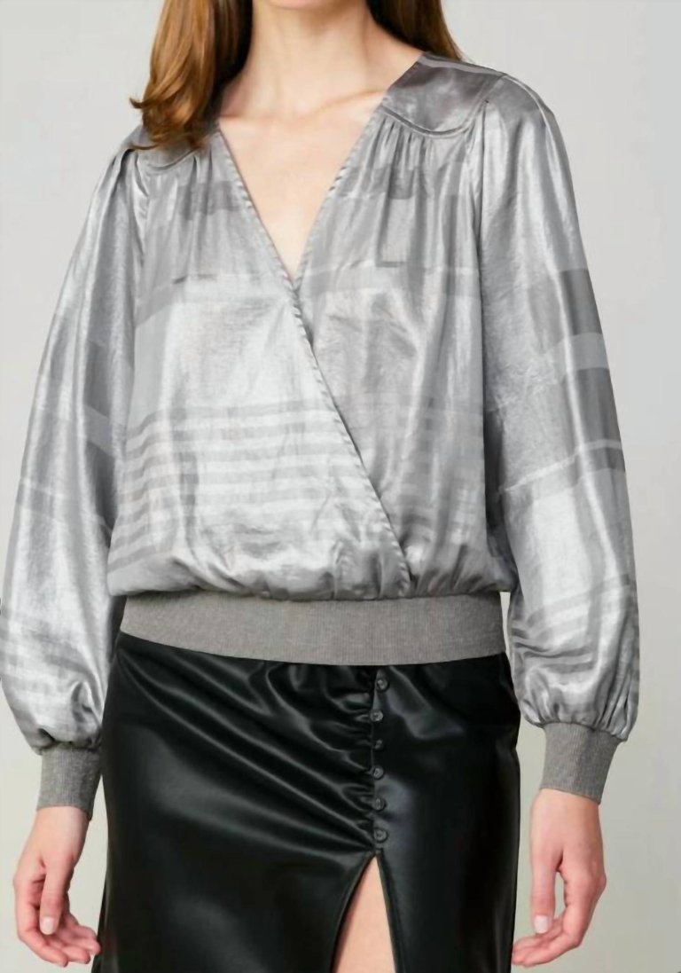 Metallic Surplice Blouse In Silver - Silver