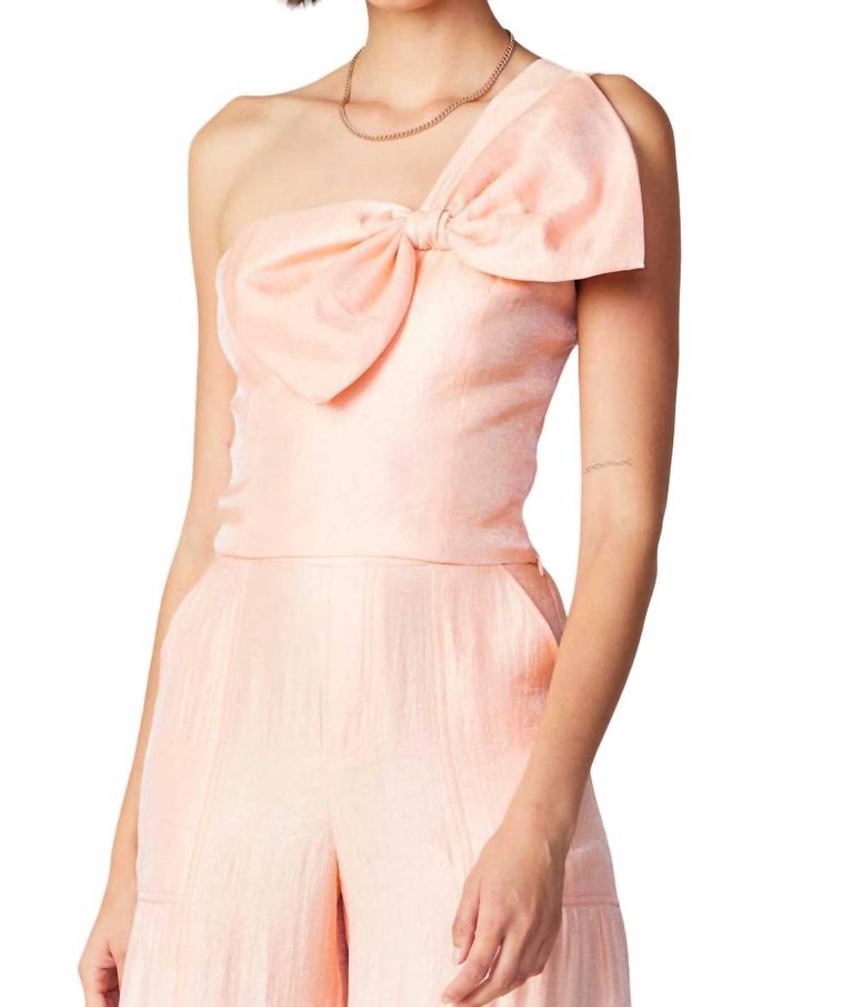 One Shoulder Top With Ribbon And Smocked Back In Apricot