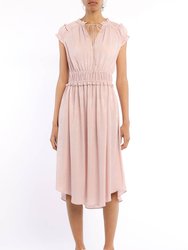 Rosette Mid Length Smocked Waist Dress - Light Pink