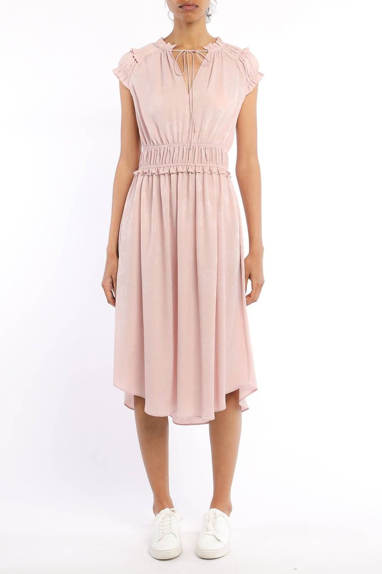 Rosette Mid Length Smocked Waist Dress - Light Pink