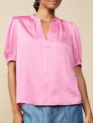 Short Sleeve V-Neck Top - Pink