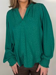 Split Neck Long Sleeve Blouse In Green - Green