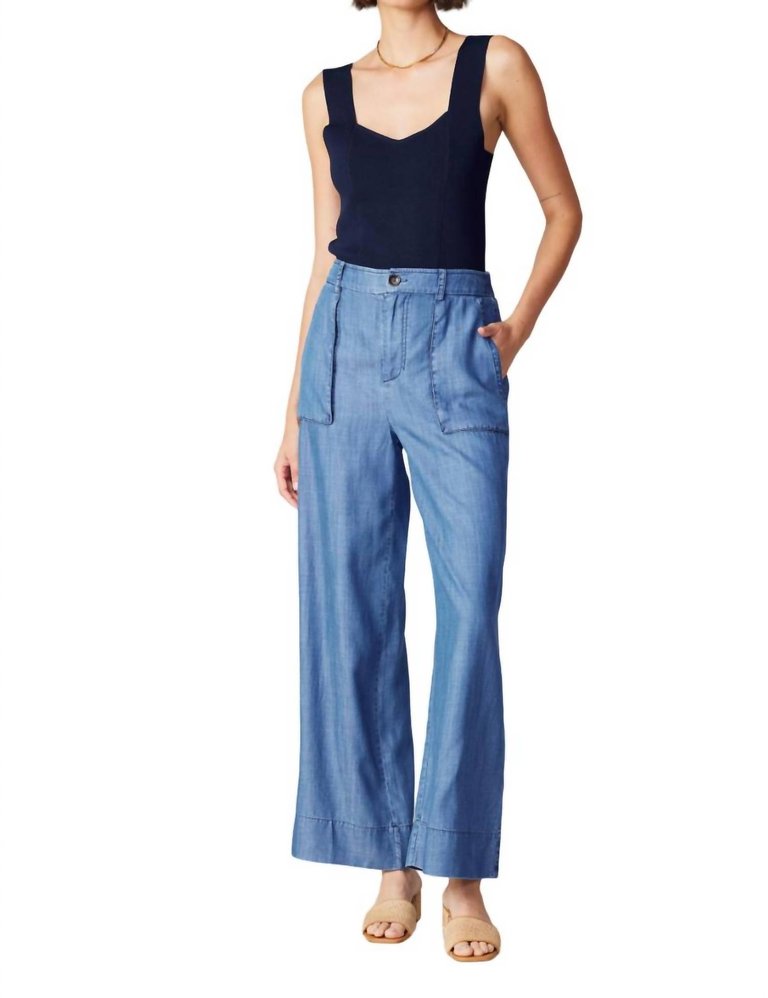 Wide Cargo Pants Side Pocket In Chambray - Chambray