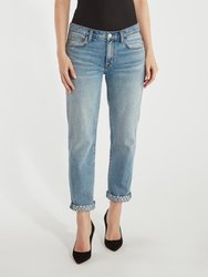 The Turnt Fling Mid Rise Studded Straight Leg Jean