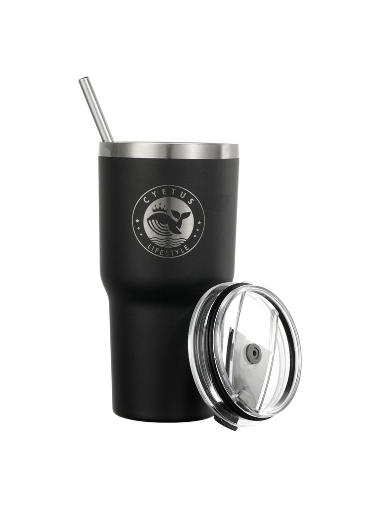 30oz Stainless Steel Vacuum Insulated Tumbler with Lid and Straw - Black