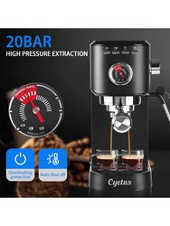 Black Espresso Machine for At Home Use With Milk Steam Frother Wand And Electric Coffee Bean Grinder With Removable Stainless Steel Bowl