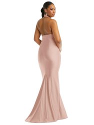 Criss Cross Halter Open-Back Stretch Satin Mermaid Dress - CS112